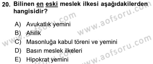 Medya ve Etik Dersi 2015 - 2016 Yılı Tek Ders Sınavı 20. Soru