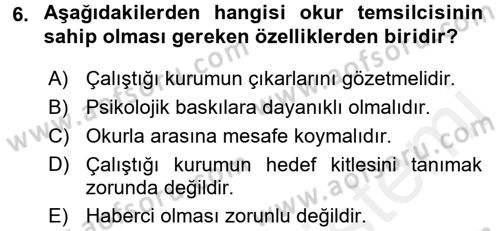 Medya ve Etik Dersi 2015 - 2016 Yılı Tek Ders Sınav Soruları 6. Soru