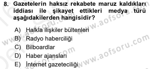 Medya ve Etik Dersi 2015 - 2016 Yılı Tek Ders Sınav Soruları 8. Soru