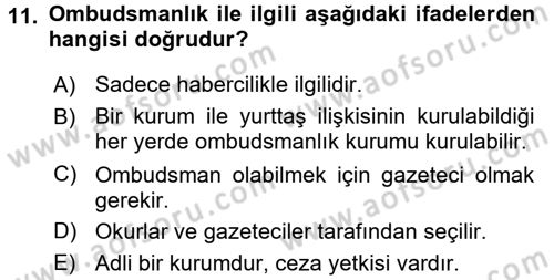 Medya ve Etik Dersi 2016 - 2017 Yılı (Vize) Ara Sınav Soruları 11. Soru