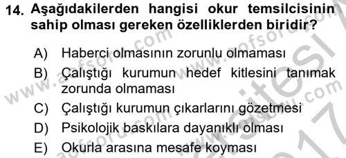 Medya ve Etik Dersi 2016 - 2017 Yılı (Vize) Ara Sınav Soruları 14. Soru