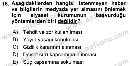 Medya ve Etik Dersi 2016 - 2017 Yılı (Vize) Ara Sınav Soruları 16. Soru