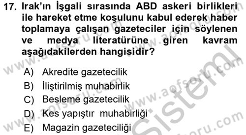 Medya ve Etik Dersi 2016 - 2017 Yılı (Vize) Ara Sınav Soruları 17. Soru