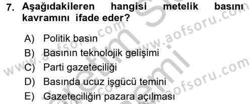 Medya ve Etik Dersi 2016 - 2017 Yılı (Vize) Ara Sınav Soruları 7. Soru