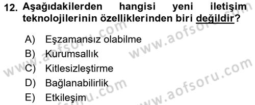 Medya ve Etik Dersi 2016 - 2017 Yılı (Final) Dönem Sonu Sınav Soruları 12. Soru