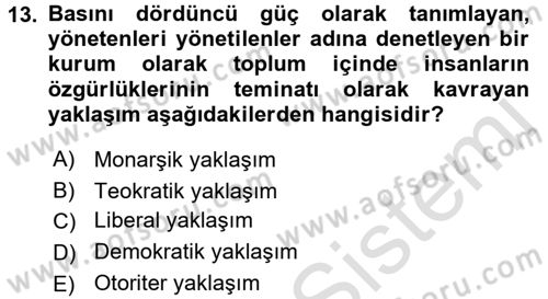 Medya ve Etik Dersi 2016 - 2017 Yılı (Final) Dönem Sonu Sınav Soruları 13. Soru