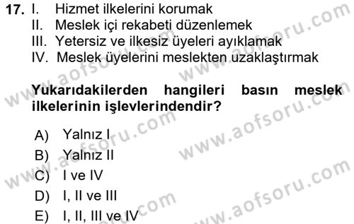 Medya ve Etik Dersi 2016 - 2017 Yılı (Final) Dönem Sonu Sınav Soruları 17. Soru
