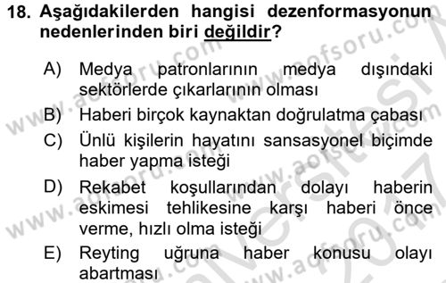 Medya ve Etik Dersi 2016 - 2017 Yılı (Final) Dönem Sonu Sınav Soruları 18. Soru