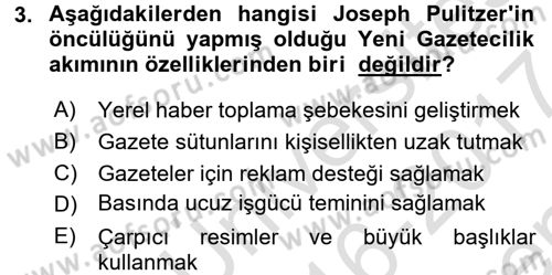 Medya ve Etik Dersi 2016 - 2017 Yılı (Final) Dönem Sonu Sınav Soruları 3. Soru