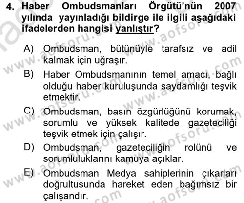 Medya ve Etik Dersi 2016 - 2017 Yılı (Final) Dönem Sonu Sınav Soruları 4. Soru