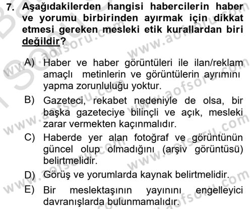 Medya ve Etik Dersi 2016 - 2017 Yılı (Final) Dönem Sonu Sınav Soruları 7. Soru