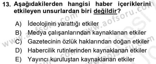 Medya ve Etik Dersi 2017 - 2018 Yılı 3 Ders Sınav Soruları 13. Soru
