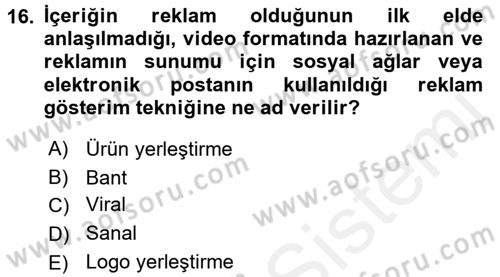 Medya ve Etik Dersi 2017 - 2018 Yılı 3 Ders Sınav Soruları 16. Soru