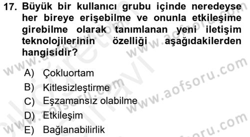 Medya ve Etik Dersi 2017 - 2018 Yılı 3 Ders Sınav Soruları 17. Soru