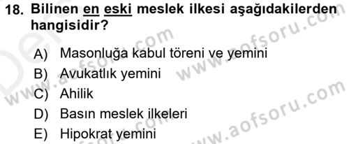 Medya ve Etik Dersi 2017 - 2018 Yılı 3 Ders Sınav Soruları 18. Soru