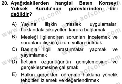 Medya ve Etik Dersi 2017 - 2018 Yılı 3 Ders Sınav Soruları 20. Soru
