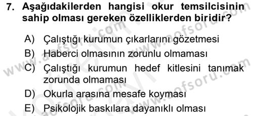 Medya ve Etik Dersi 2017 - 2018 Yılı 3 Ders Sınav Soruları 7. Soru