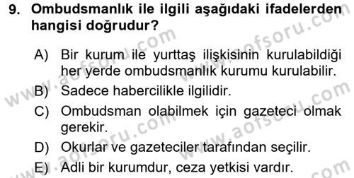 Medya ve Etik Dersi 2017 - 2018 Yılı 3 Ders Sınav Soruları 9. Soru