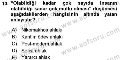 Medya ve Etik Dersi 2017 - 2018 Yılı (Vize) Ara Sınav Soruları 10. Soru
