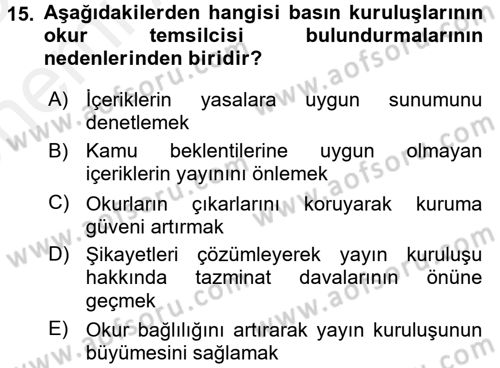 Medya ve Etik Dersi 2017 - 2018 Yılı (Vize) Ara Sınav Soruları 15. Soru