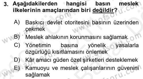Medya ve Etik Dersi 2017 - 2018 Yılı (Vize) Ara Sınav Soruları 3. Soru