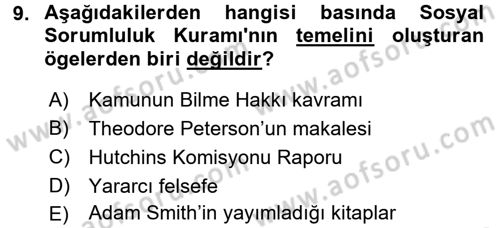 Medya ve Etik Dersi 2017 - 2018 Yılı (Vize) Ara Sınav Soruları 9. Soru