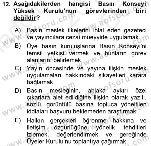 Medya ve Etik Dersi 2017 - 2018 Yılı (Final) Dönem Sonu Sınav Soruları 12. Soru
