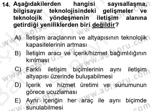 Medya ve Etik Dersi 2017 - 2018 Yılı (Final) Dönem Sonu Sınav Soruları 14. Soru