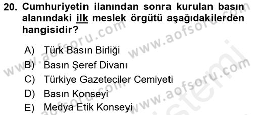 Medya ve Etik Dersi 2017 - 2018 Yılı (Final) Dönem Sonu Sınav Soruları 20. Soru