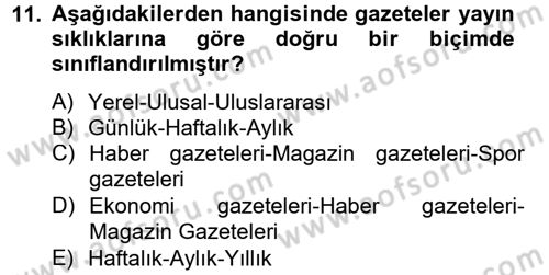 Medya ve Reklam Dersi 2012 - 2013 Yılı (Vize) Ara Sınav Soruları 11. Soru