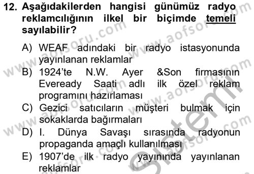 Medya ve Reklam Dersi 2012 - 2013 Yılı (Vize) Ara Sınav Soruları 12. Soru