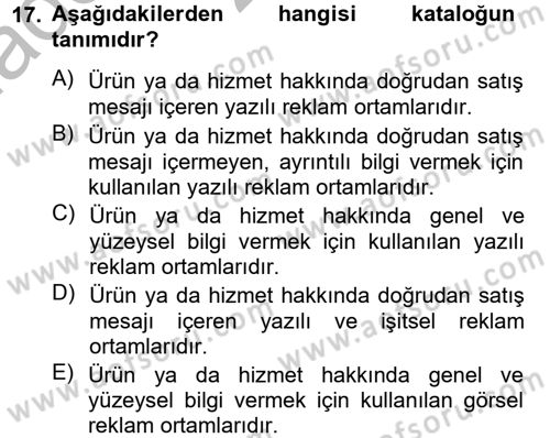 Medya ve Reklam Dersi 2012 - 2013 Yılı (Vize) Ara Sınav Soruları 17. Soru