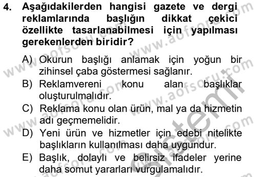 Medya ve Reklam Dersi 2012 - 2013 Yılı (Vize) Ara Sınav Soruları 4. Soru