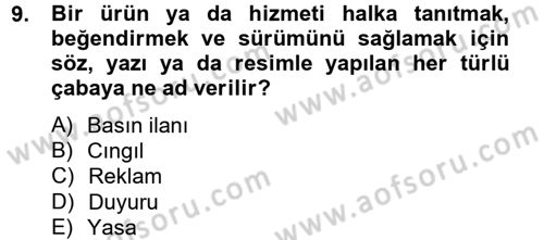 Medya ve Reklam Dersi 2012 - 2013 Yılı (Vize) Ara Sınav Soruları 9. Soru