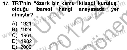 Medya ve Reklam Dersi 2012 - 2013 Yılı (Final) Dönem Sonu Sınav Soruları 17. Soru