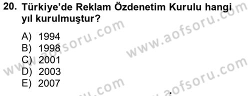 Medya ve Reklam Dersi 2012 - 2013 Yılı (Final) Dönem Sonu Sınav Soruları 20. Soru