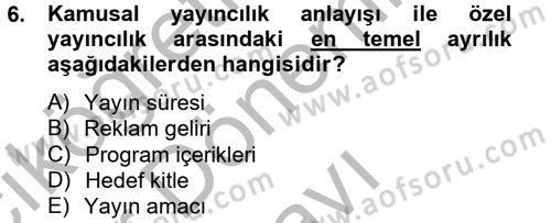 Medya ve Reklam Dersi 2012 - 2013 Yılı (Final) Dönem Sonu Sınav Soruları 6. Soru