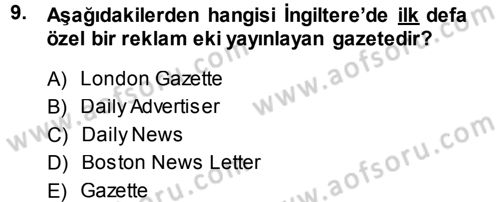 Medya ve Reklam Dersi 2013 - 2014 Yılı (Vize) Ara Sınav Soruları 9. Soru