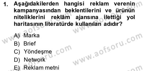 Medya ve Reklam Dersi 2013 - 2014 Yılı (Final) Dönem Sonu Sınav Soruları 1. Soru