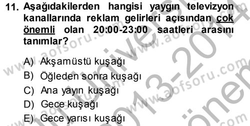 Medya ve Reklam Dersi 2013 - 2014 Yılı (Final) Dönem Sonu Sınav Soruları 11. Soru