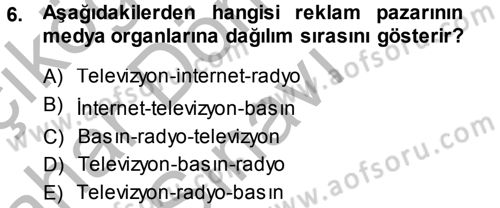 Medya ve Reklam Dersi 2013 - 2014 Yılı (Final) Dönem Sonu Sınav Soruları 6. Soru