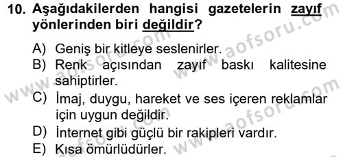 Medya ve Reklam Dersi 2013 - 2014 Yılı Tek Ders Sınav Soruları 10. Soru