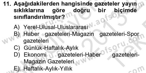Medya ve Reklam Dersi 2013 - 2014 Yılı Tek Ders Sınav Soruları 11. Soru