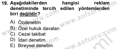 Medya ve Reklam Dersi 2013 - 2014 Yılı Tek Ders Sınav Soruları 19. Soru