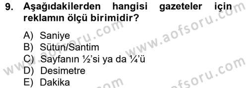 Medya ve Reklam Dersi 2013 - 2014 Yılı Tek Ders Sınav Soruları 9. Soru