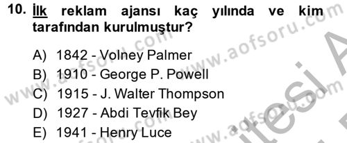 Medya ve Reklam Dersi 2014 - 2015 Yılı (Vize) Ara Sınav Soruları 10. Soru