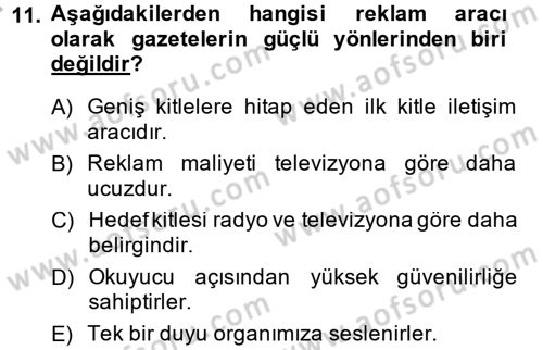 Medya ve Reklam Dersi 2014 - 2015 Yılı (Vize) Ara Sınav Soruları 11. Soru