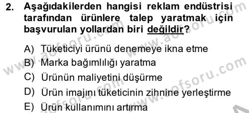 Medya ve Reklam Dersi 2014 - 2015 Yılı (Vize) Ara Sınav Soruları 2. Soru