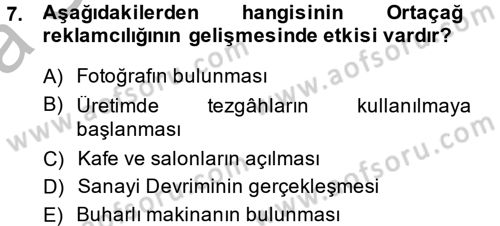 Medya ve Reklam Dersi 2014 - 2015 Yılı (Vize) Ara Sınav Soruları 7. Soru