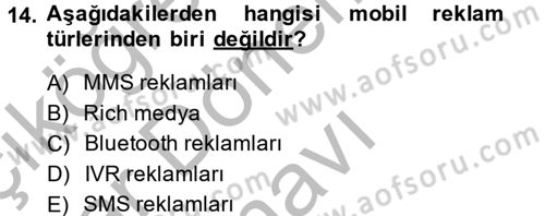 Medya ve Reklam Dersi 2014 - 2015 Yılı (Final) Dönem Sonu Sınav Soruları 14. Soru